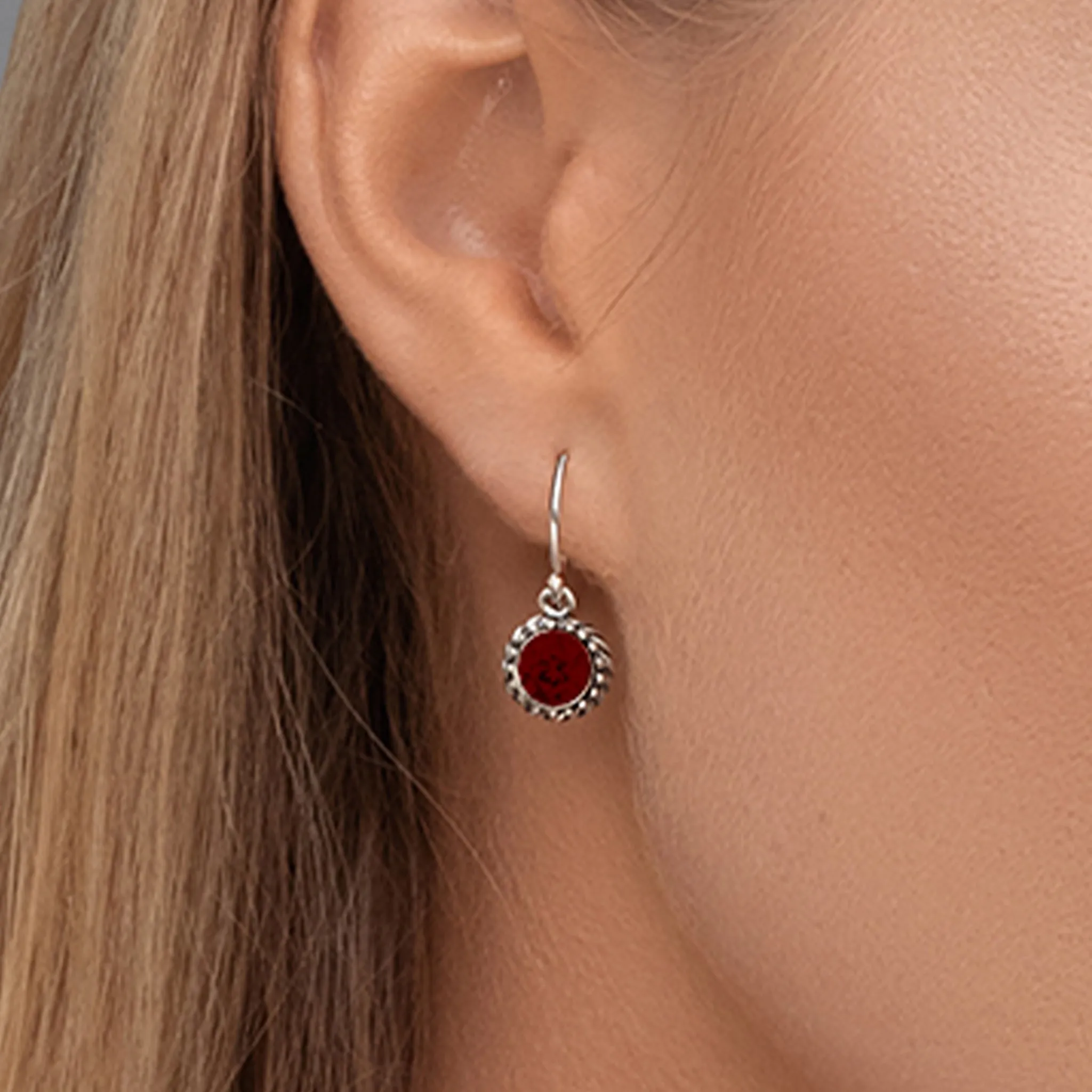 Sterling Silver Garnet CZ Rope Earrings