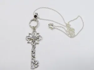 Sterling silver heart key necklace key pendant with Blue opal