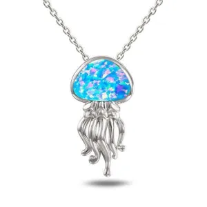 Sterling Silver Opal Button Jellyfish Pendant by Alamea