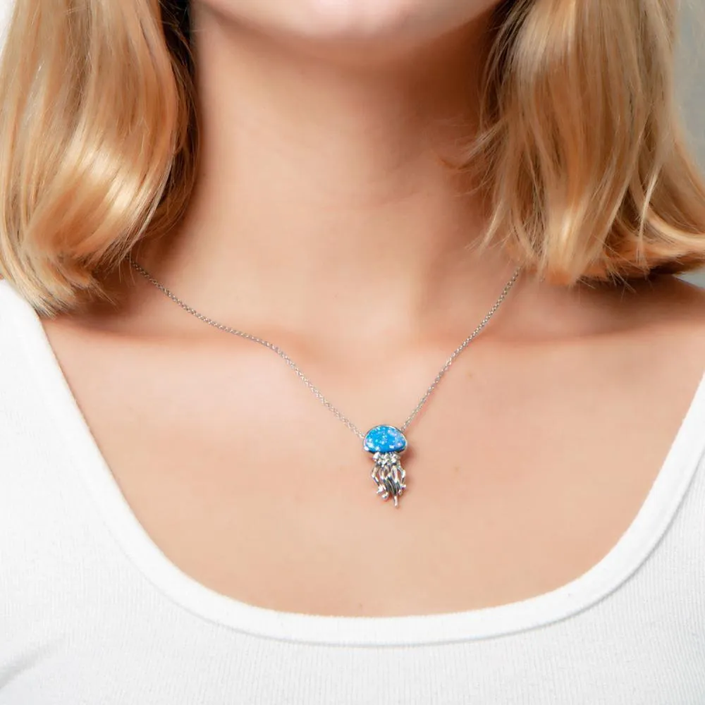 Sterling Silver Opal Button Jellyfish Pendant by Alamea