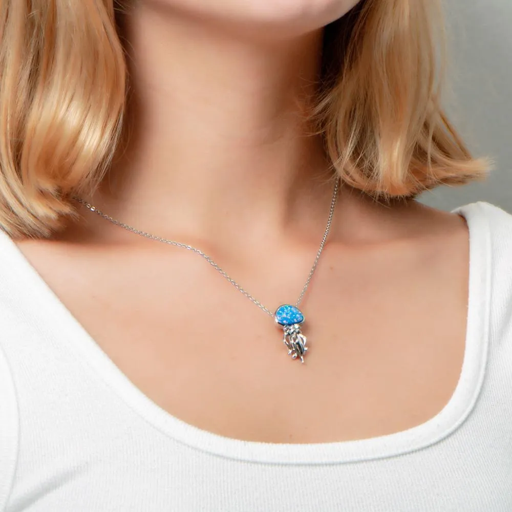 Sterling Silver Opal Button Jellyfish Pendant by Alamea
