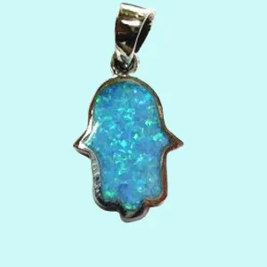 Sterling silver pendant, hamsa Blue Opal hamsa