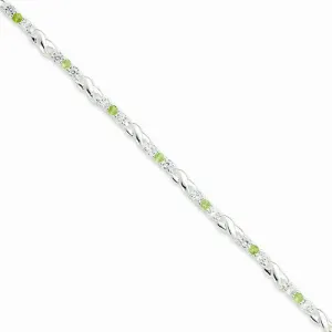 Sterling Silver Peridot & Cz Bracelet