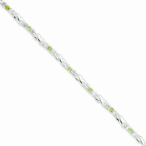 Sterling Silver Peridot & Cz Bracelet