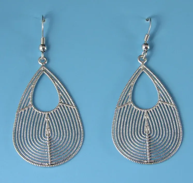 Sterling Silver Rhodium Plated Textured Oval Earrings (SI6635)