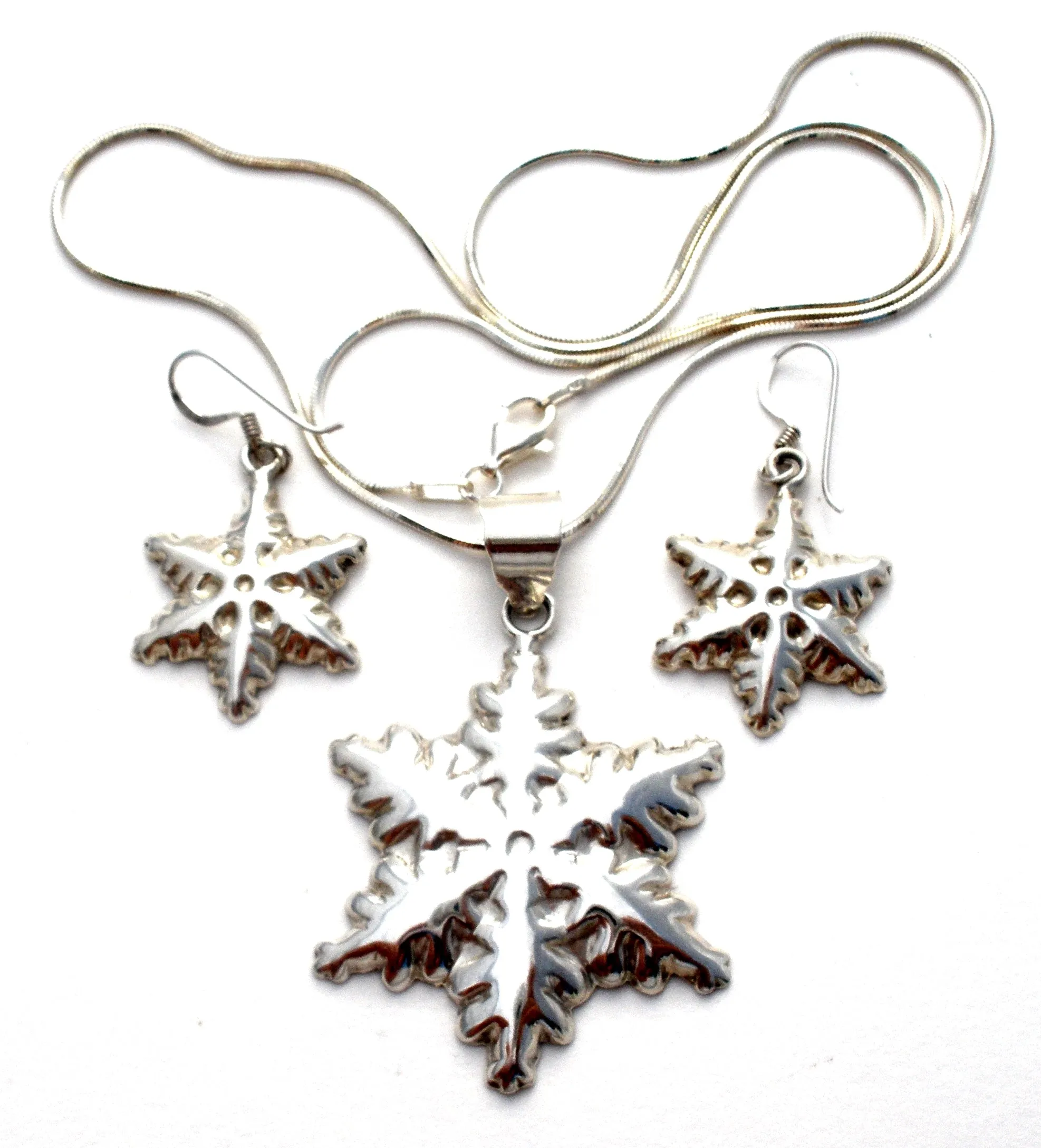 Sterling Silver Snowflake Necklace Set