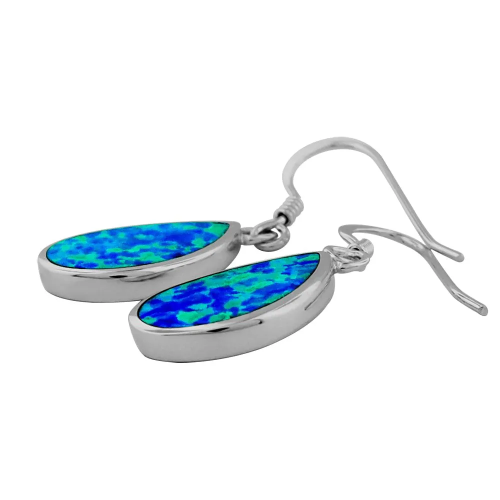 Sterling Silver Synthetic Blue Opal Teardrop Dangle Earrings