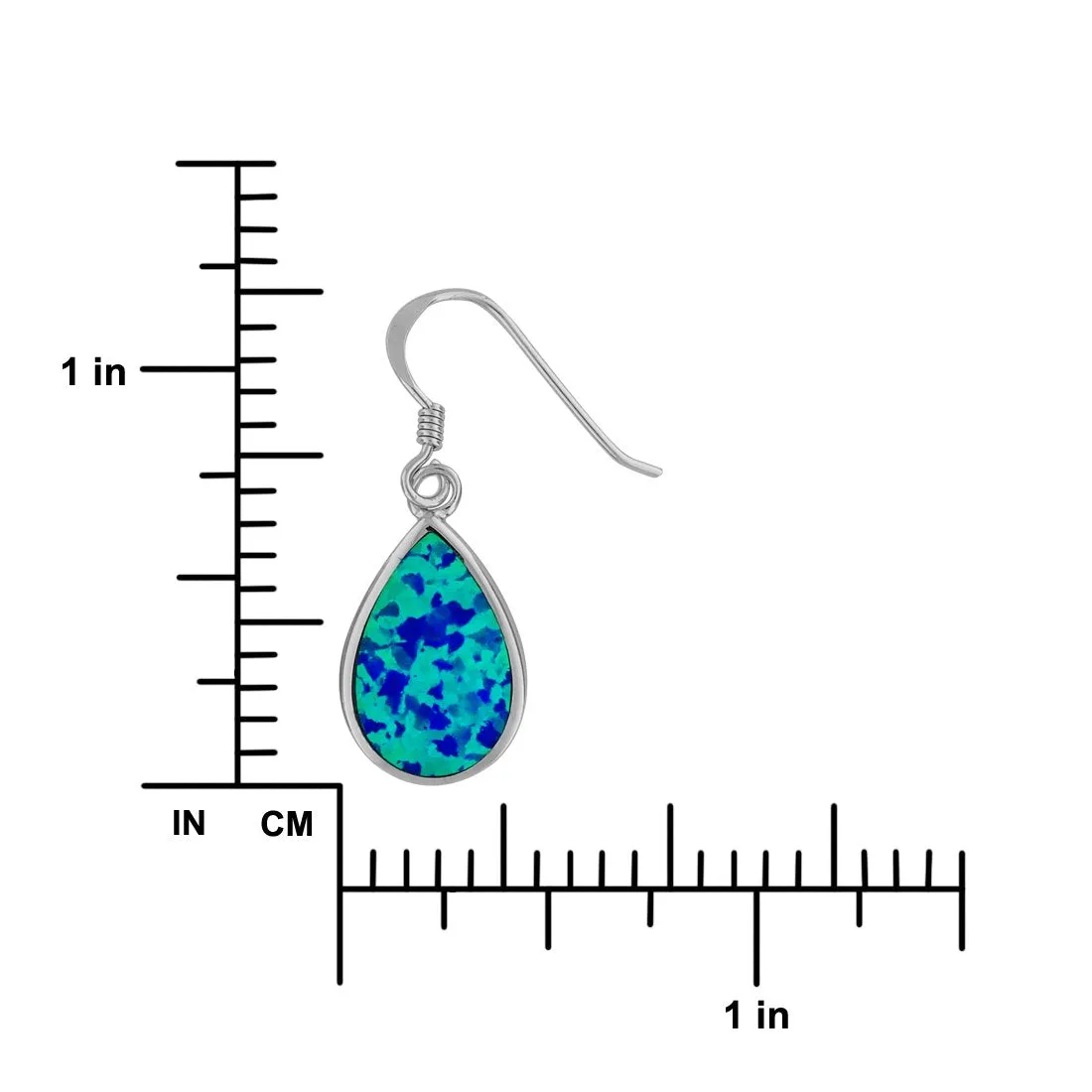 Sterling Silver Synthetic Blue Opal Teardrop Dangle Earrings