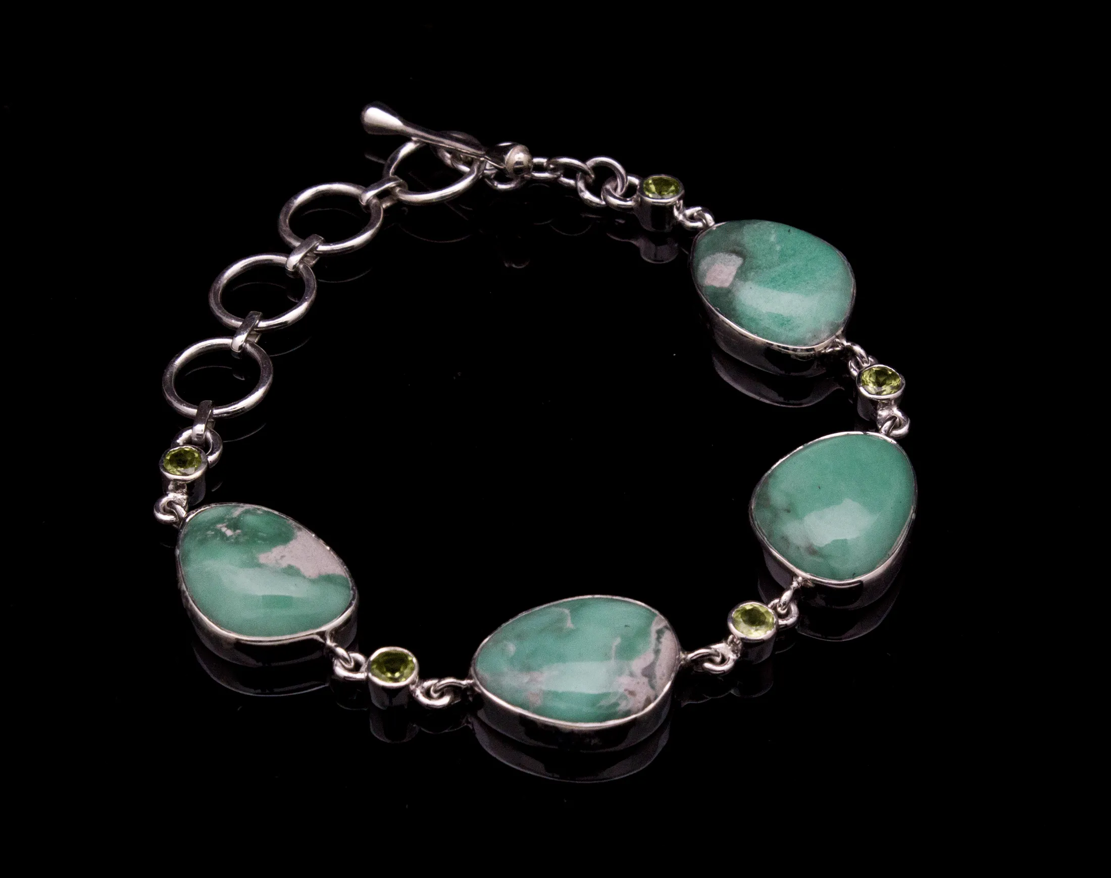 Sterling Silver Variscite and Peridot Bracelet