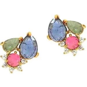 TAI STUD ROCK CRYSTAL CLUSTER STUD WITH DELICATE CZ ACCENT-BLUE