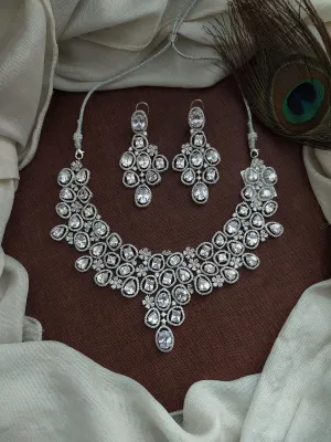 Unshaped Opals Shape Rhodium-Plated Zircon Necklace Set