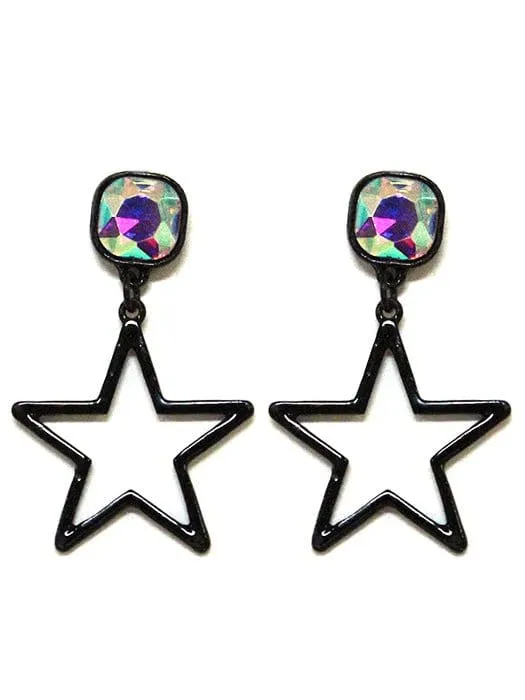 VE3081 Iridescent Post Star Dangle Earrings