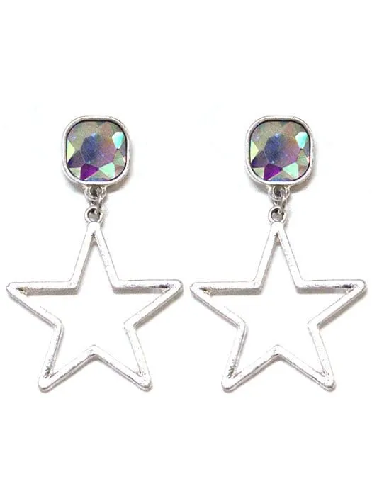 VE3081 Iridescent Post Star Dangle Earrings