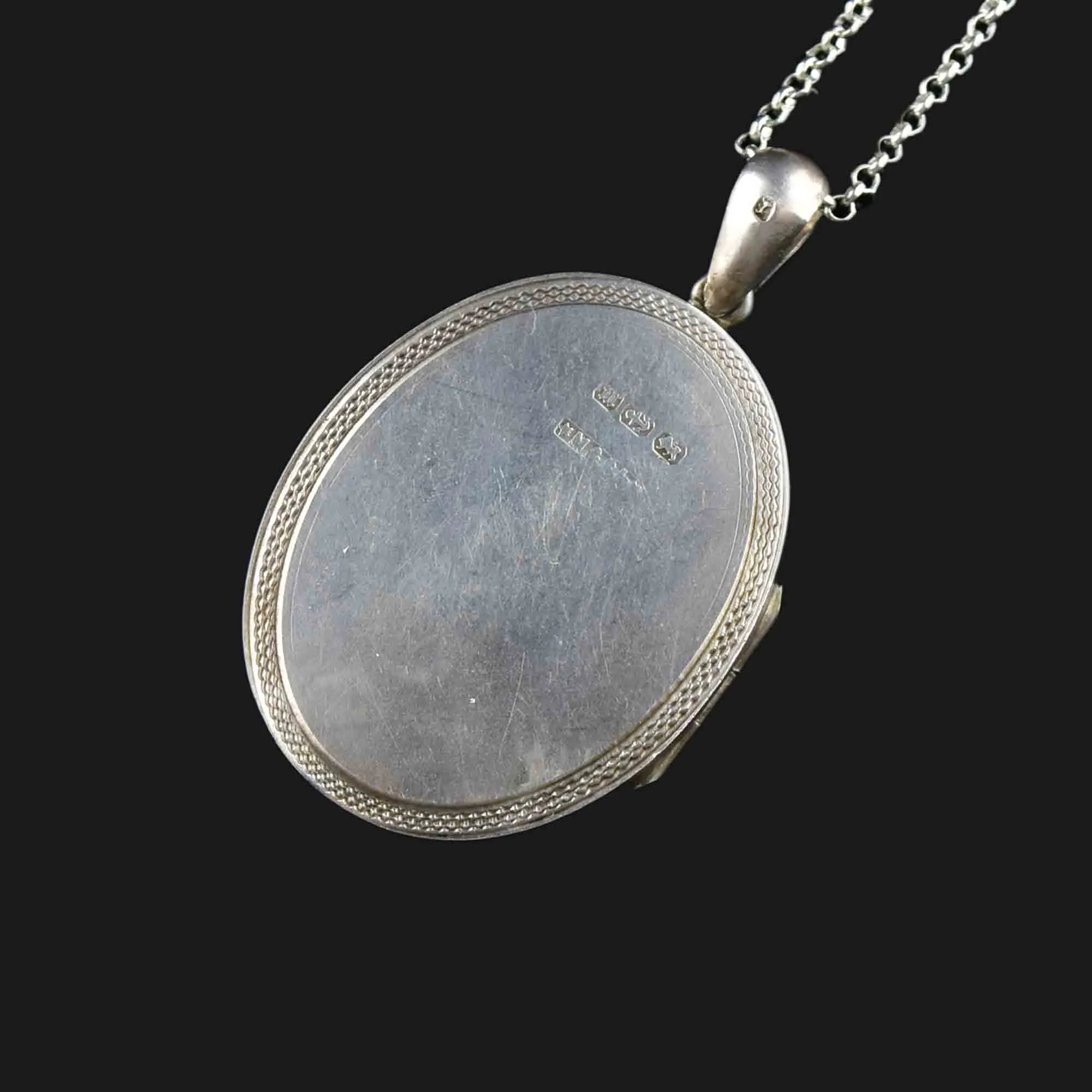 Victorian Large Silver Daffodil Mourning Locket Necklace