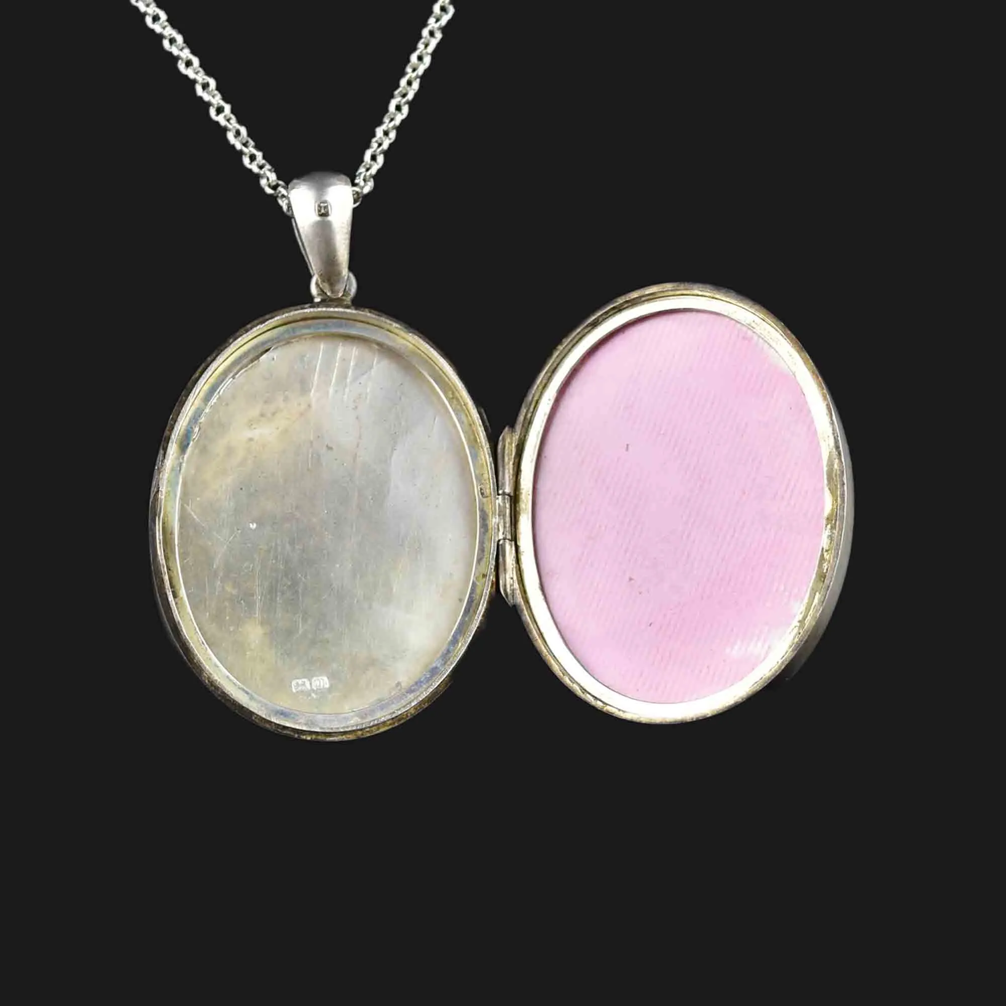 Victorian Large Silver Daffodil Mourning Locket Necklace