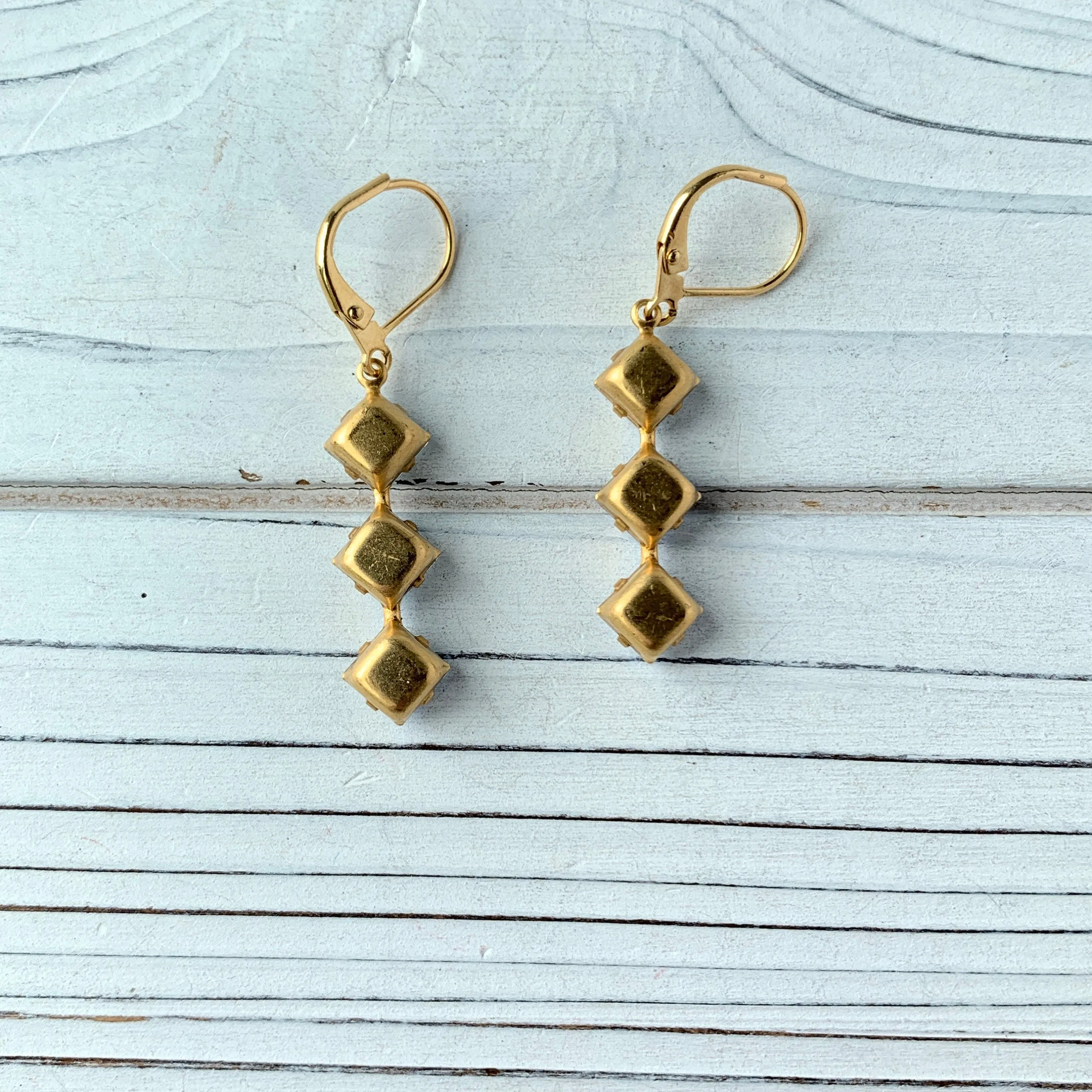 Vintage Dreamy Blue Givre Glass Drop Earrings