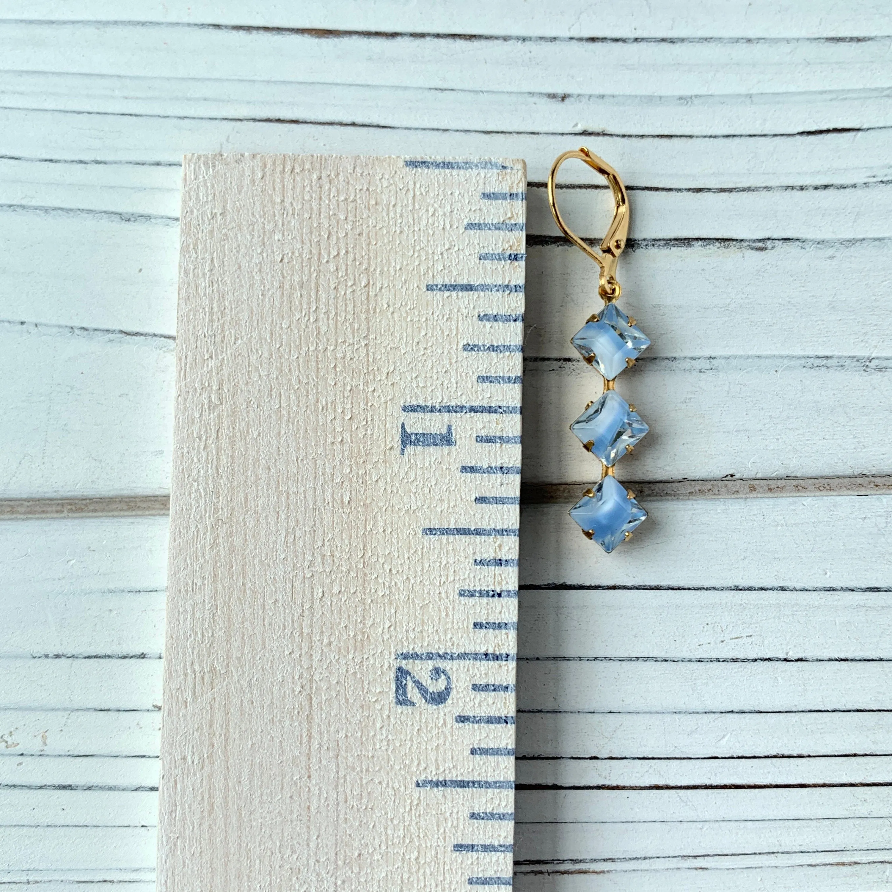 Vintage Dreamy Blue Givre Glass Drop Earrings