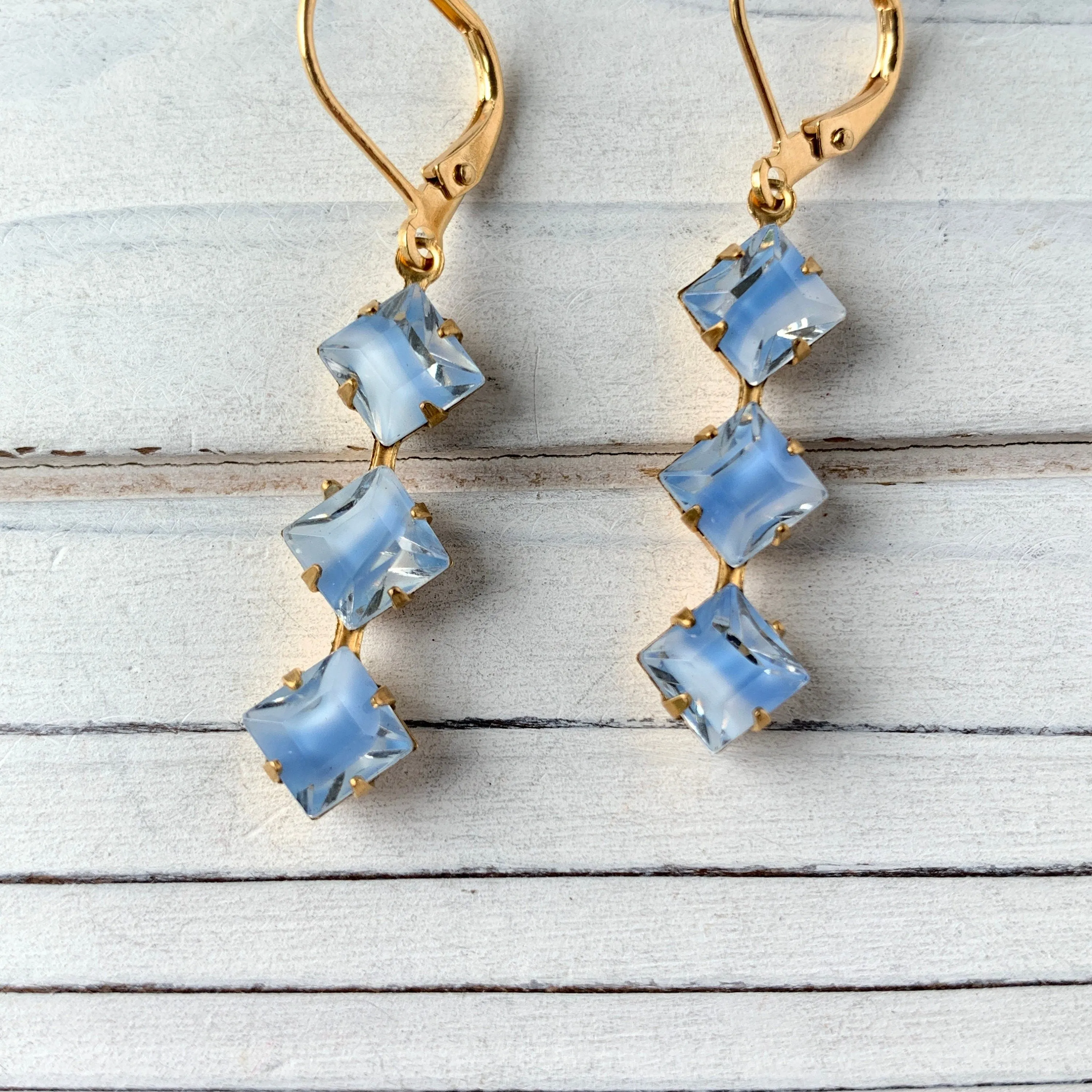 Vintage Dreamy Blue Givre Glass Drop Earrings