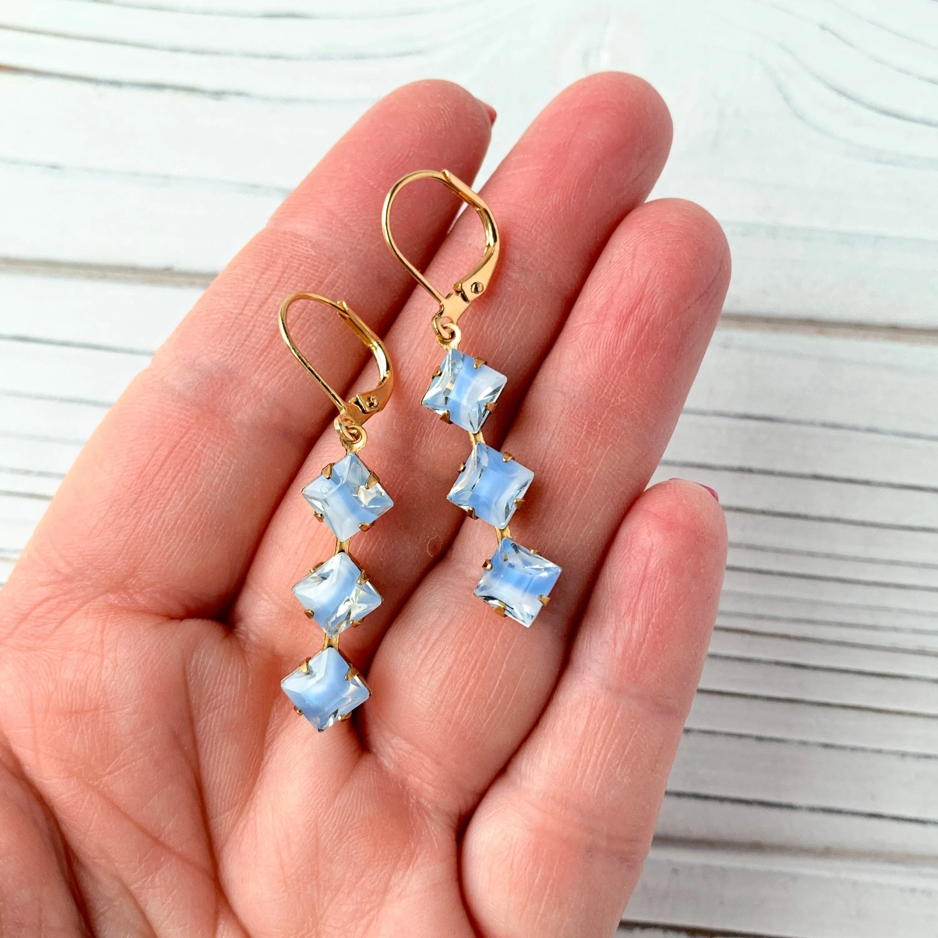 Vintage Dreamy Blue Givre Glass Drop Earrings