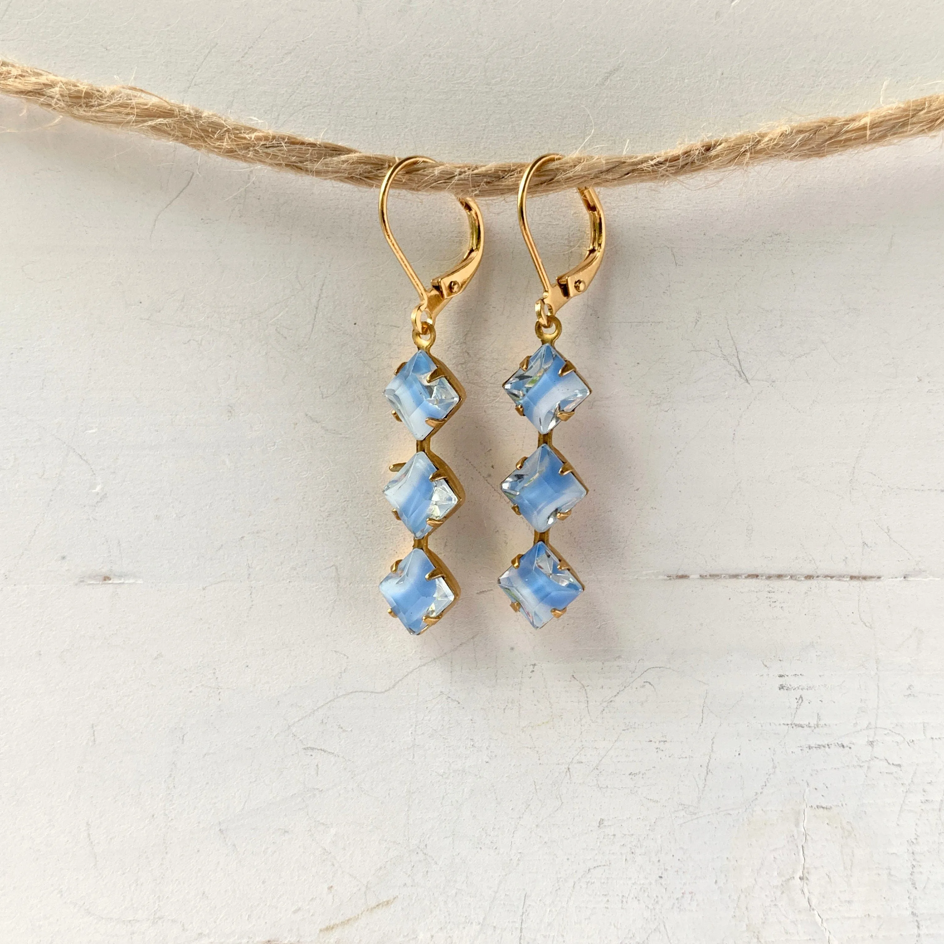 Vintage Dreamy Blue Givre Glass Drop Earrings