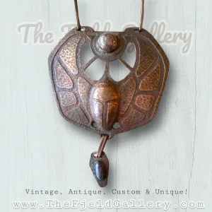 Vintage Egyptian Scarab Copper Nexklace with Pink & Blue Jasper Gemstone Cabochons