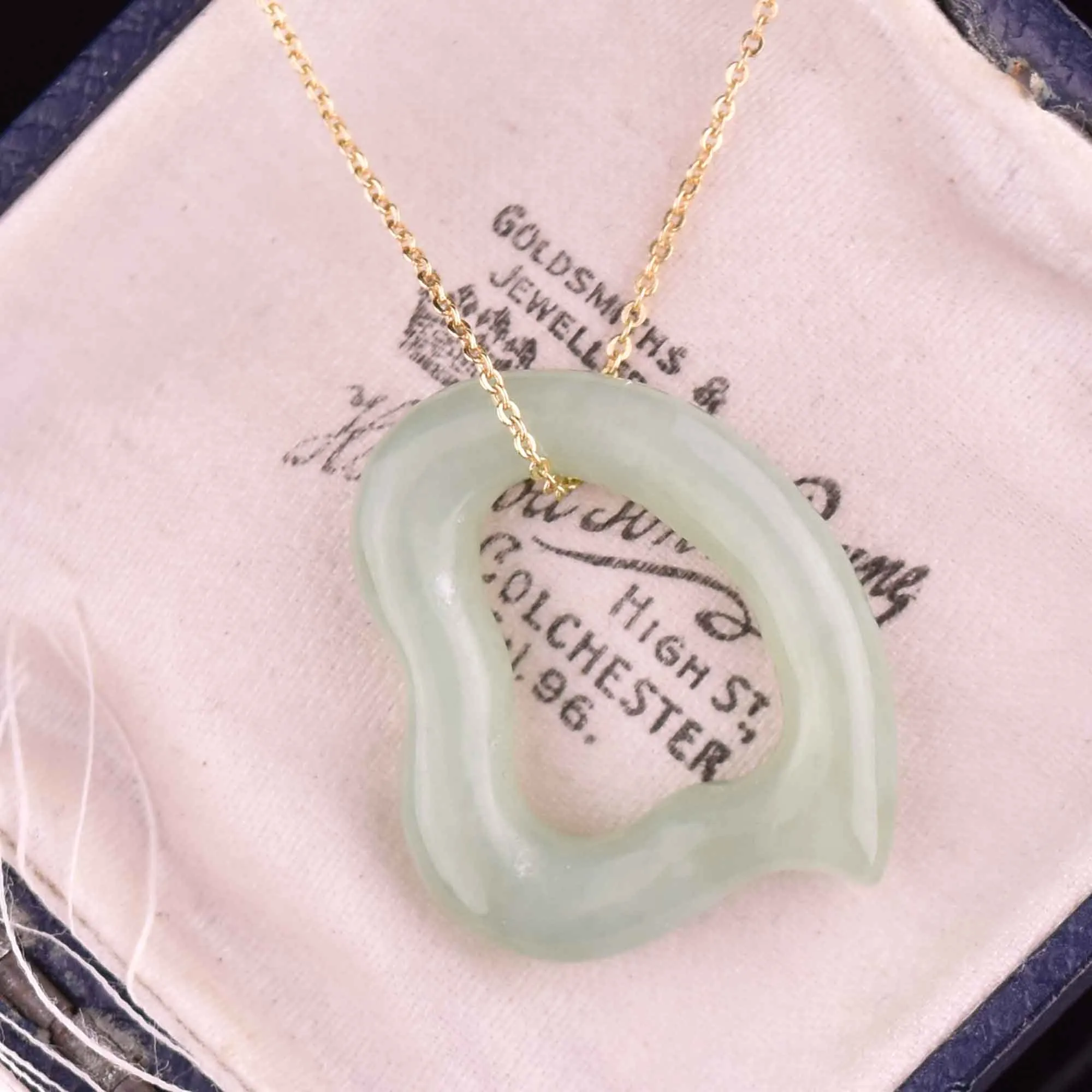Vintage Jade Witches Heart Pendant Necklace