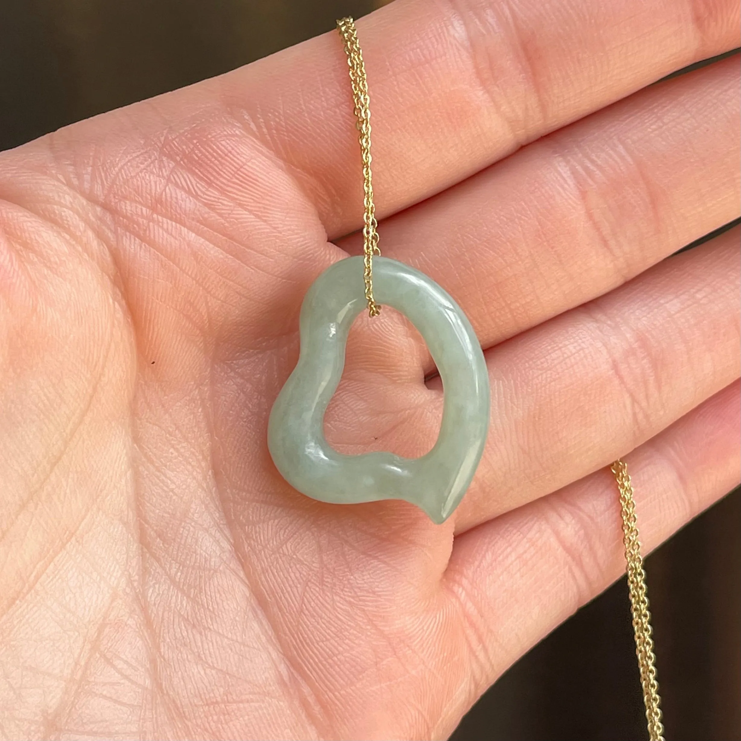 Vintage Jade Witches Heart Pendant Necklace