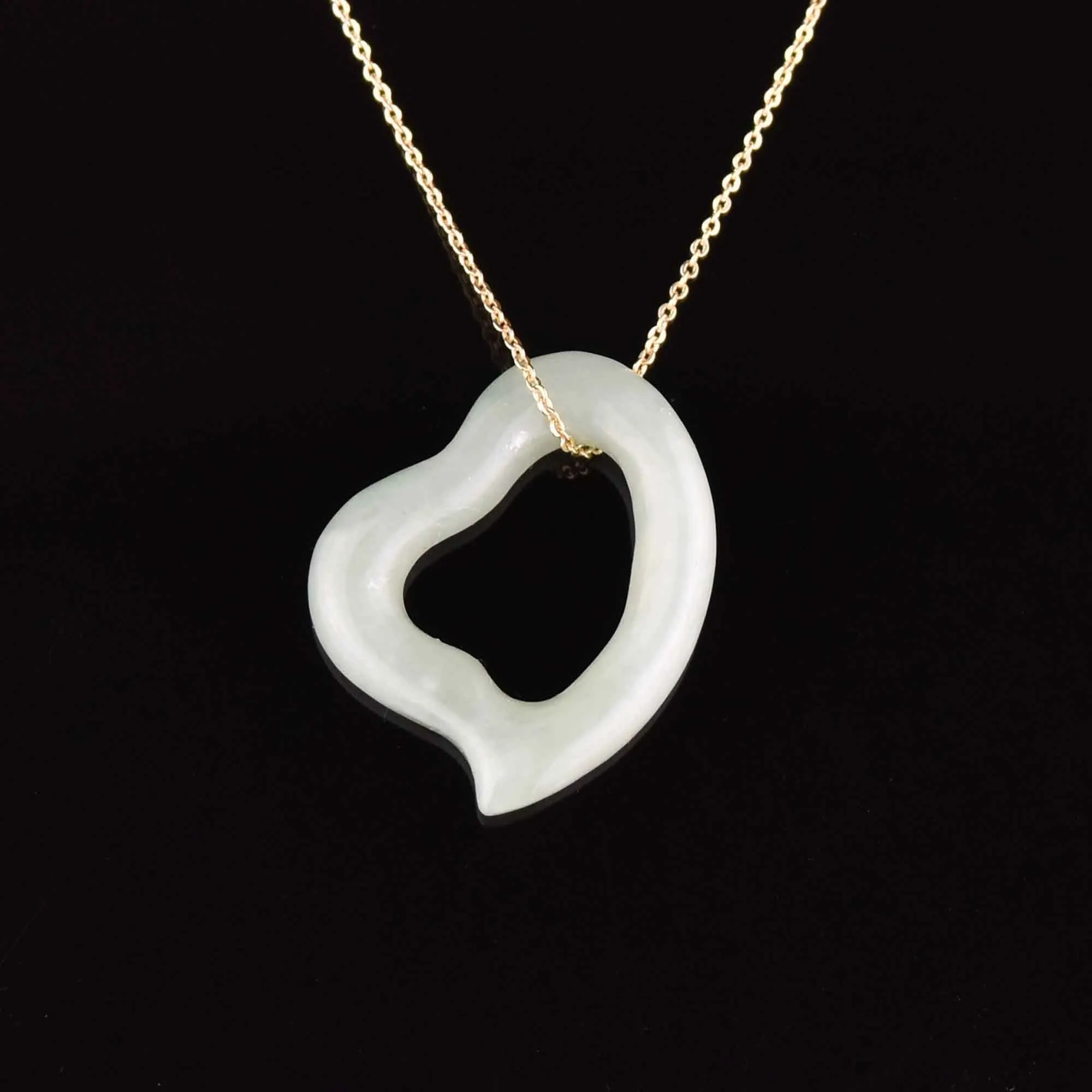Vintage Jade Witches Heart Pendant Necklace