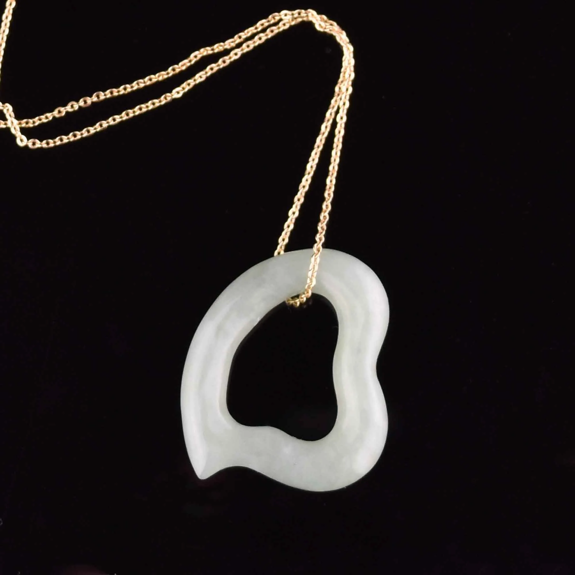 Vintage Jade Witches Heart Pendant Necklace