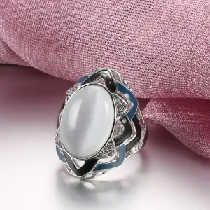 Vintage Jewelry Oval Opal Rings for Women with Zircon in Gold Color