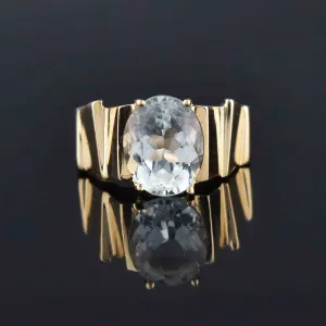 Vintage Modernist Oval Aquamarine Ring in 10K Gold