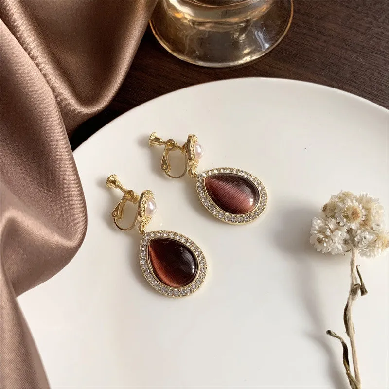 Vintage Purple Opal Stud Earrings Ear Clip