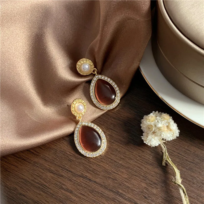 Vintage Purple Opal Stud Earrings Ear Clip