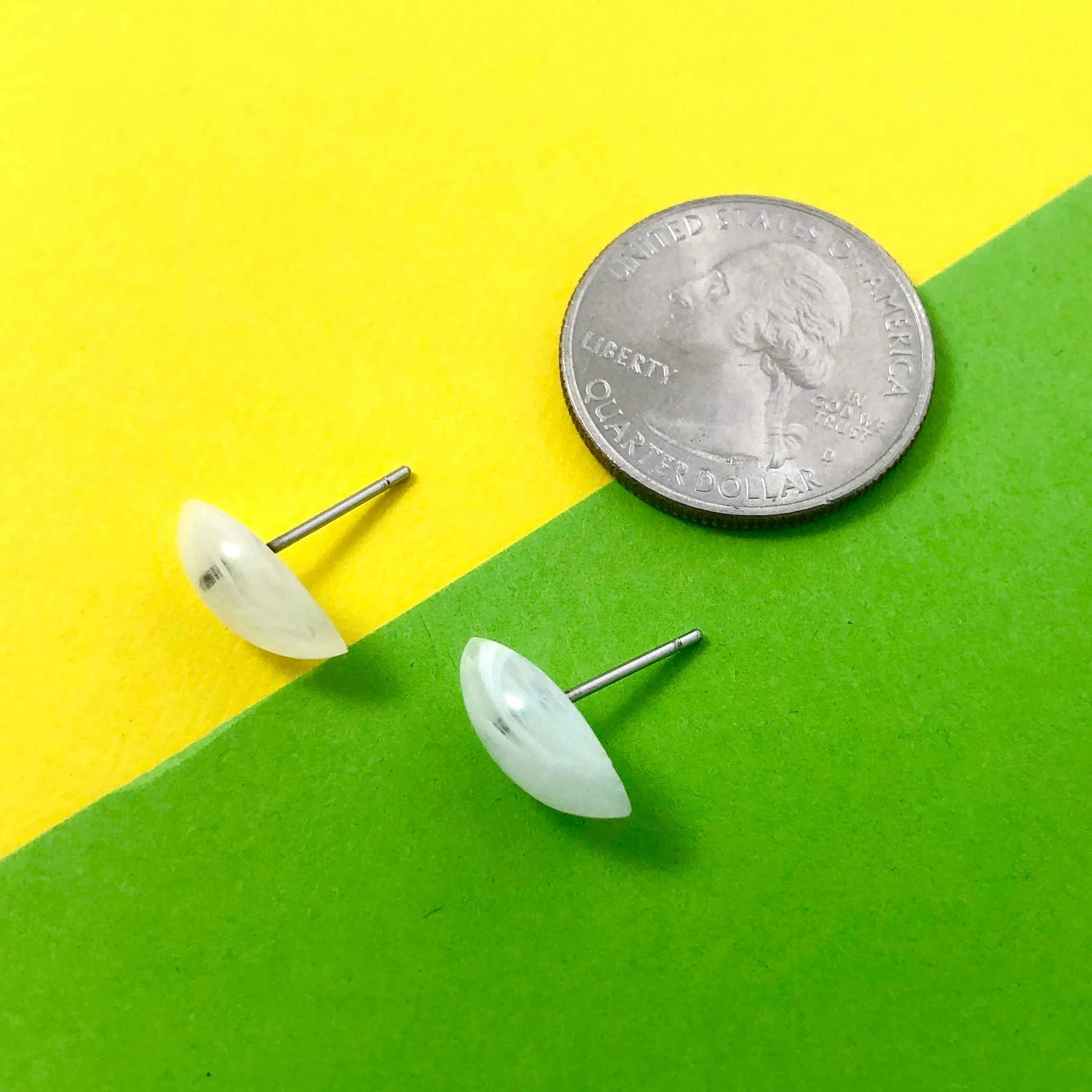 White and Clear Marbled Marquis Stud Earrings