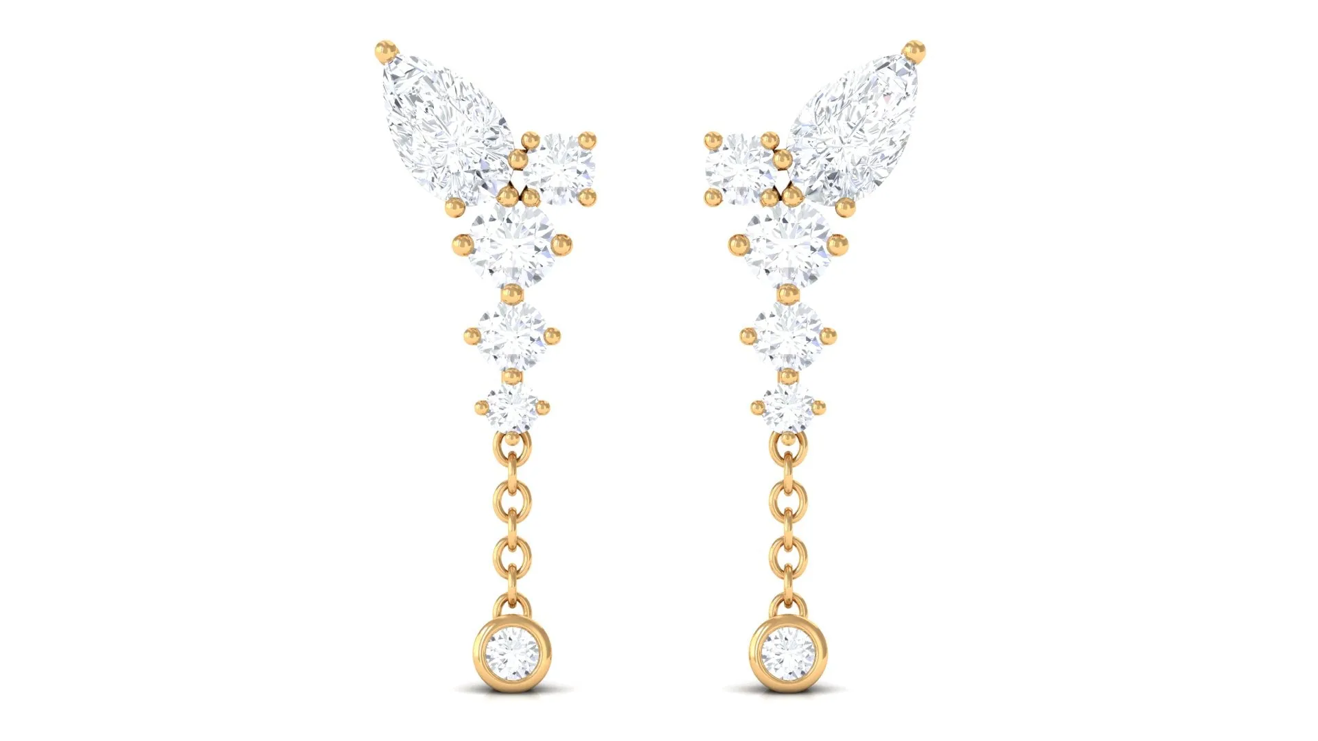 White Moissanite Chain Dangle Earrings