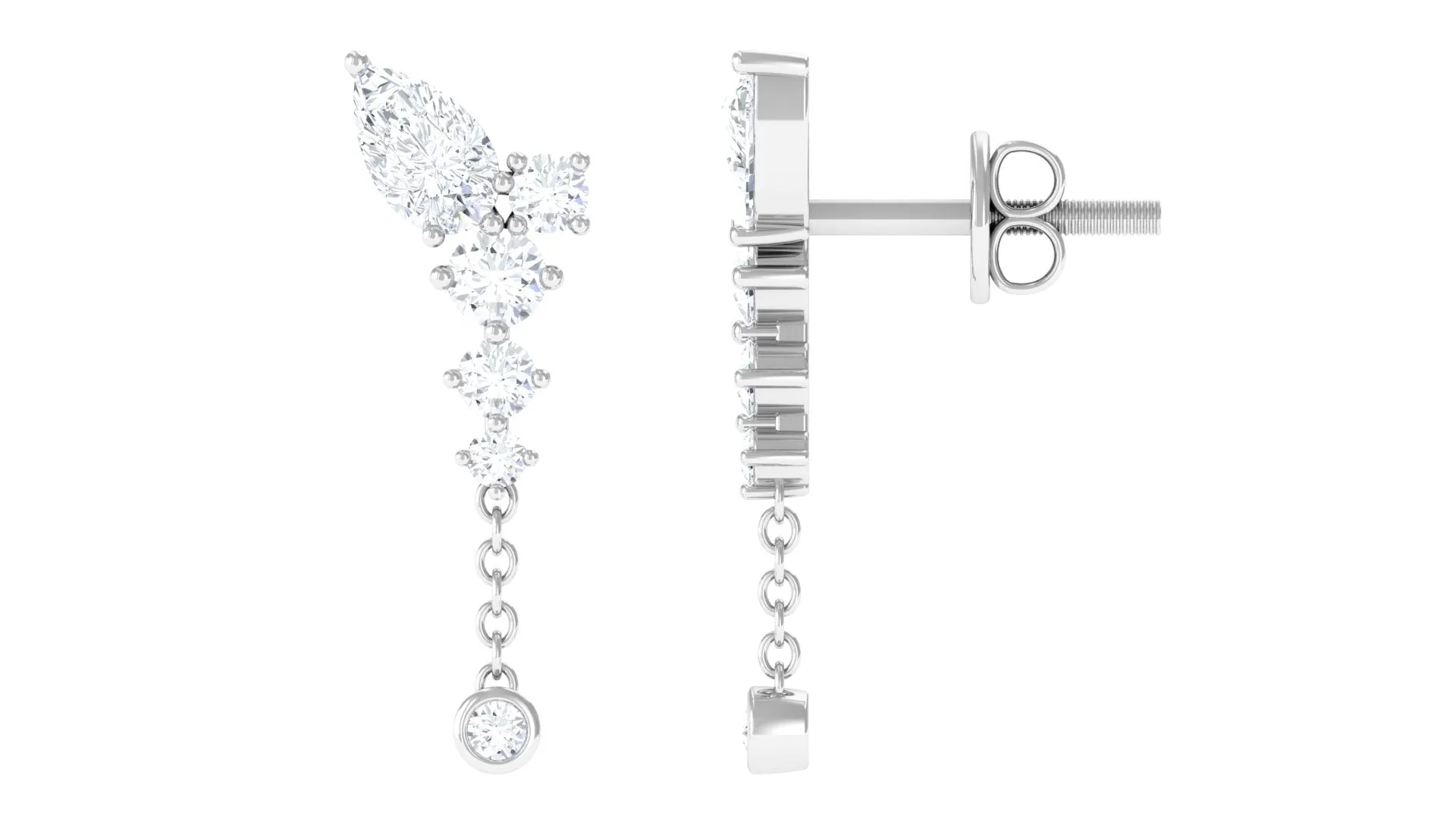 White Moissanite Chain Dangle Earrings