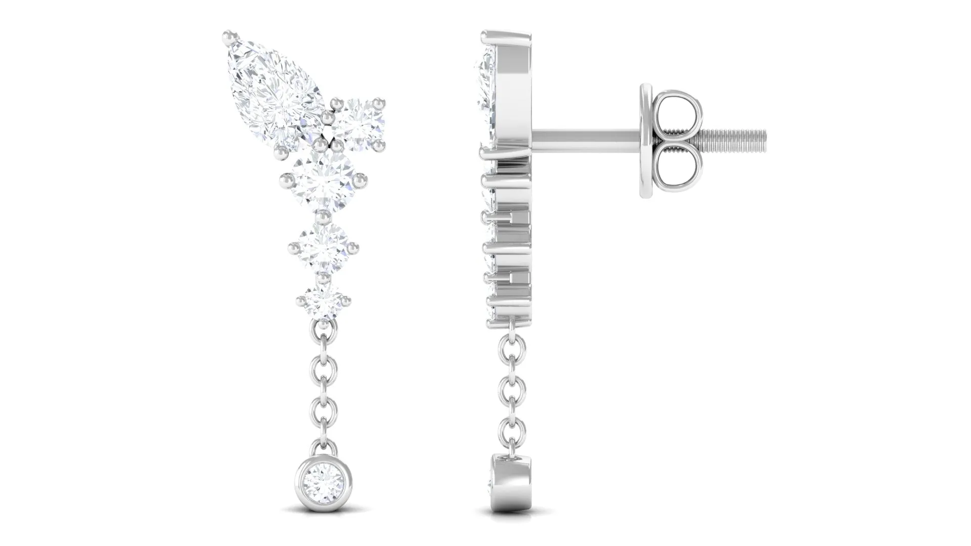 White Moissanite Chain Dangle Earrings