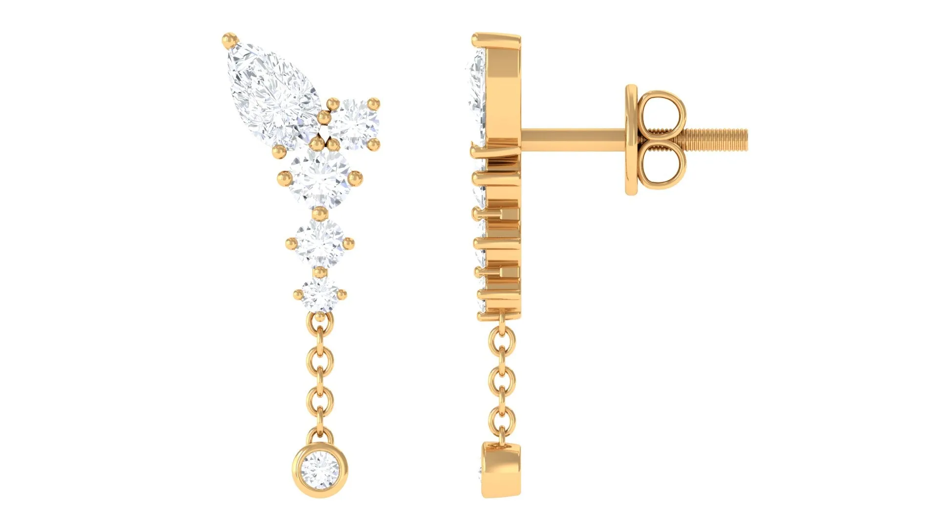 White Moissanite Chain Dangle Earrings