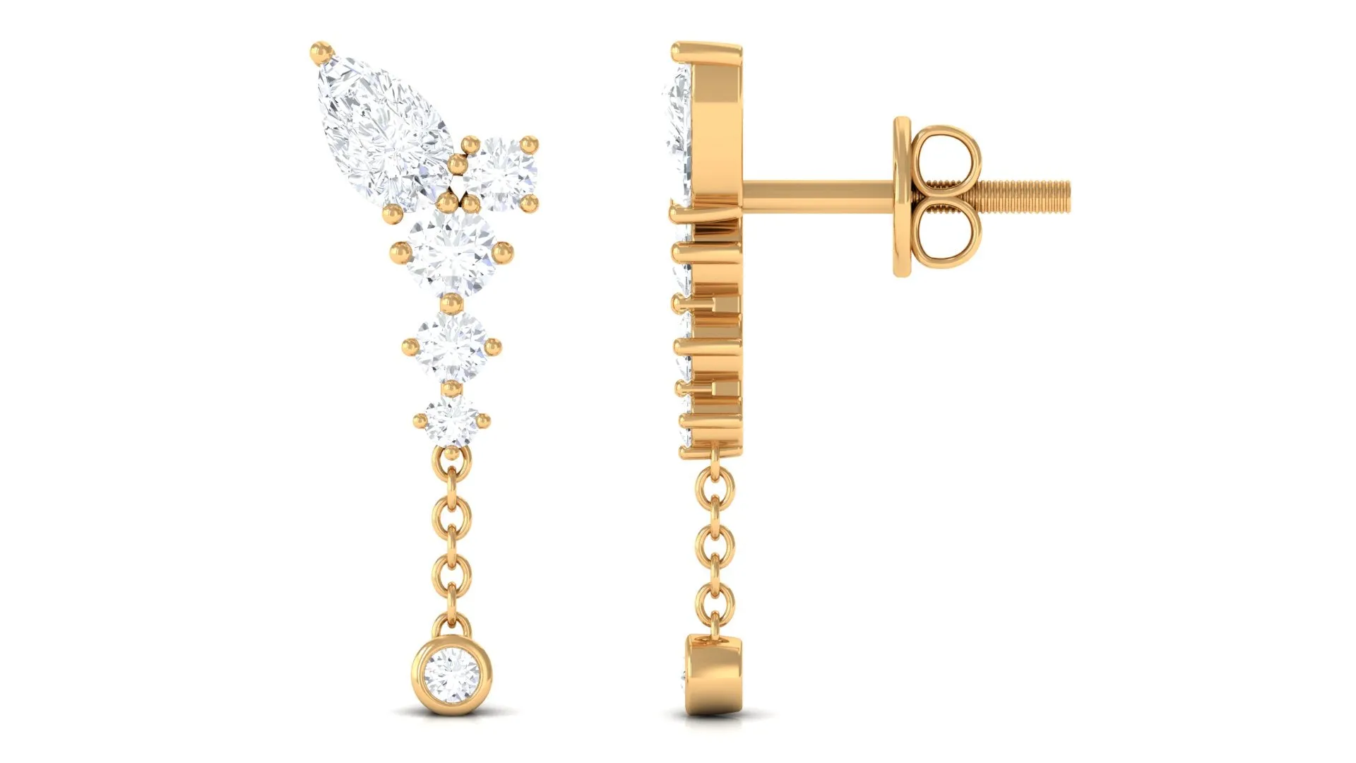 White Moissanite Chain Dangle Earrings