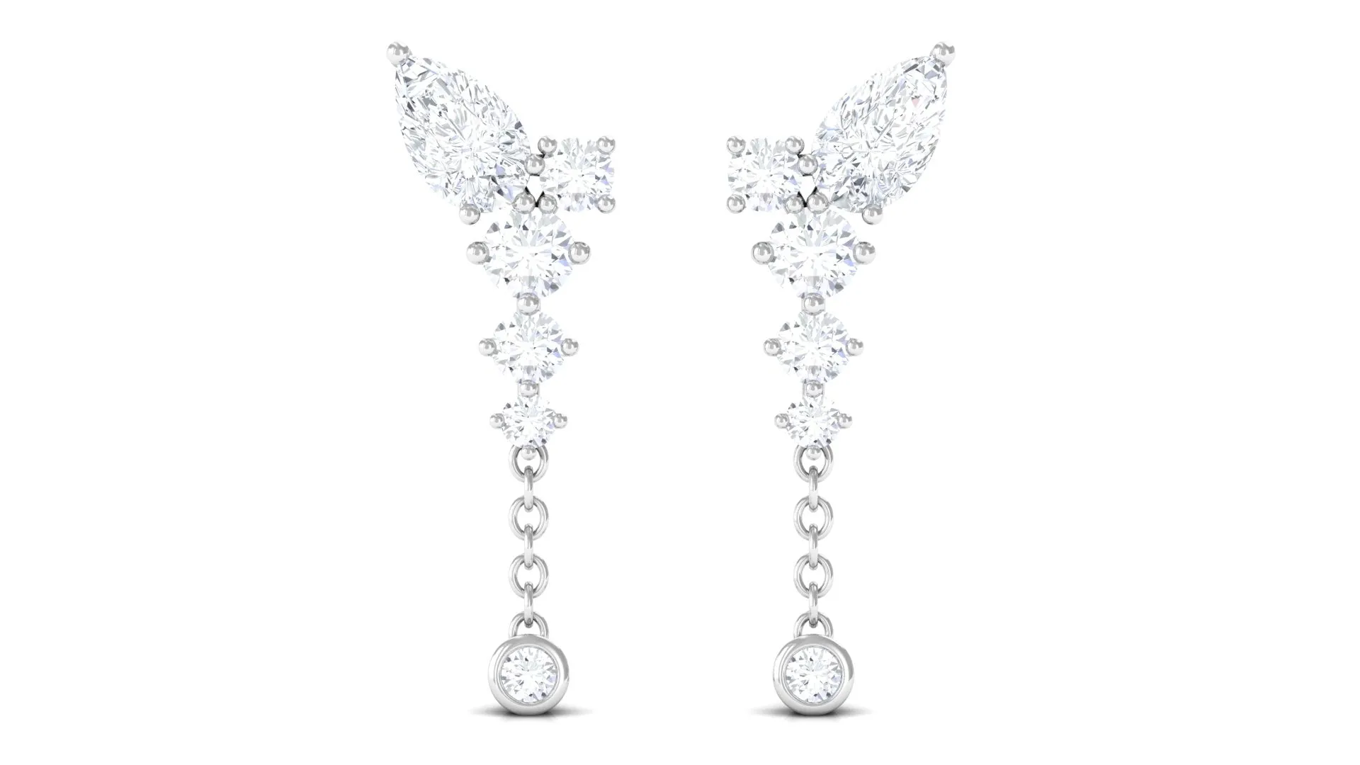 White Moissanite Chain Dangle Earrings