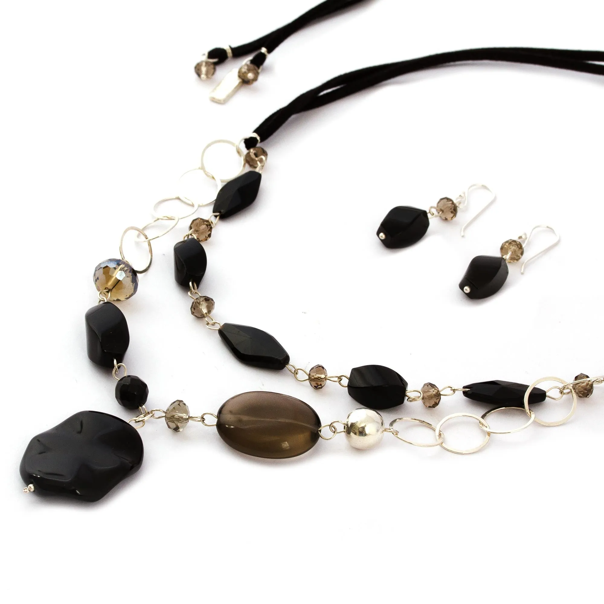 Women's Silver Onyx and Agate Jewelry Set - Guanajuato Night | NOVICA