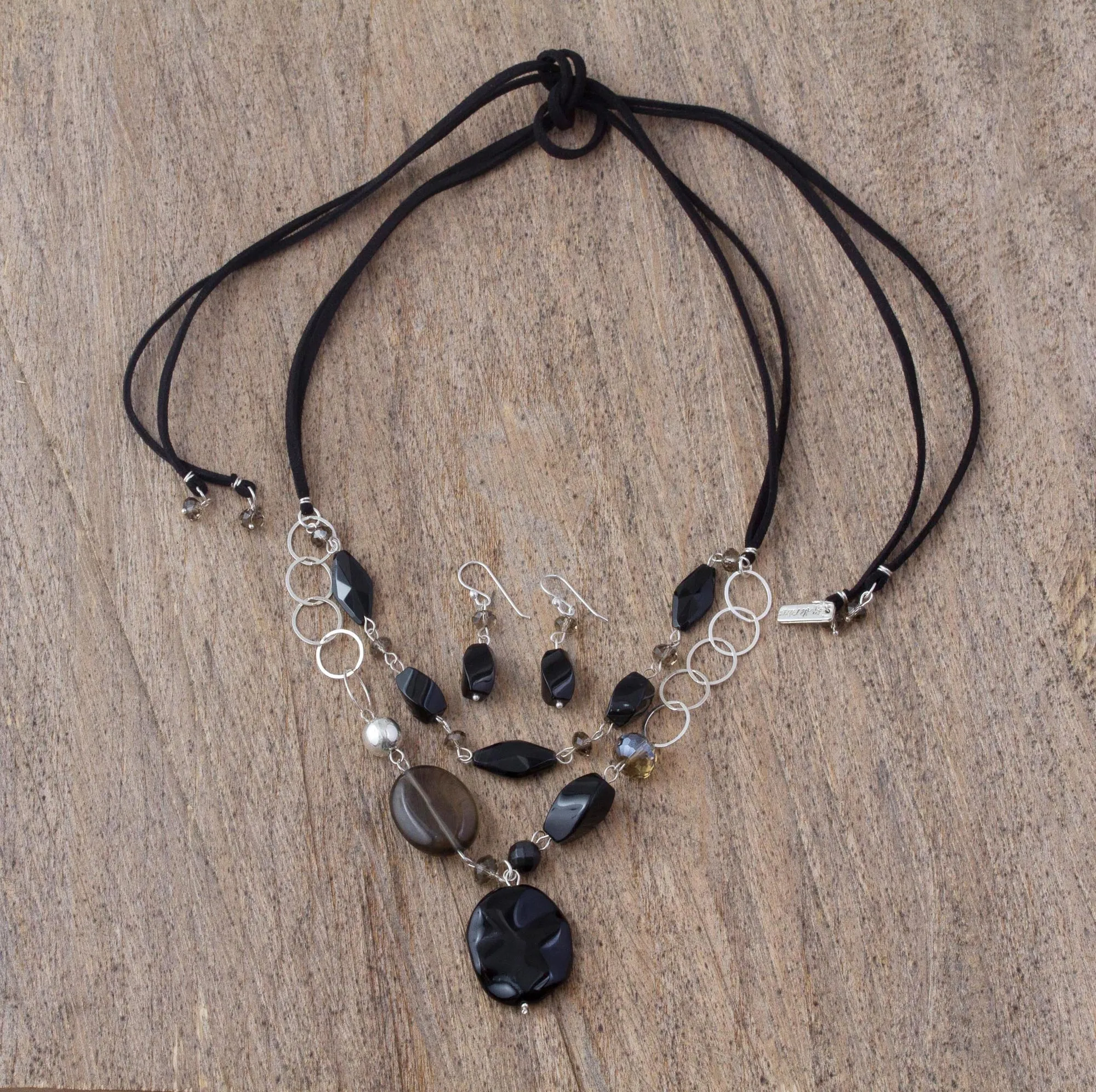 Women's Silver Onyx and Agate Jewelry Set - Guanajuato Night | NOVICA